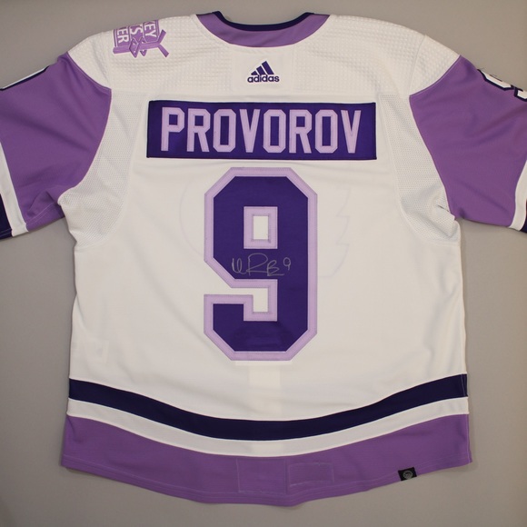 Philadelphia Flyers Ivan Provorov warmup worn Hockey Fights Cancer jersey w/ COA - Picture 7 of 8